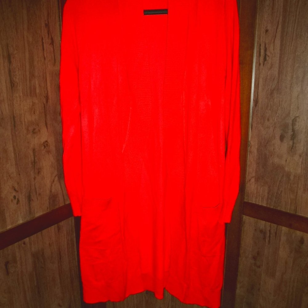 Cielo Red Open Front Long Cardigan